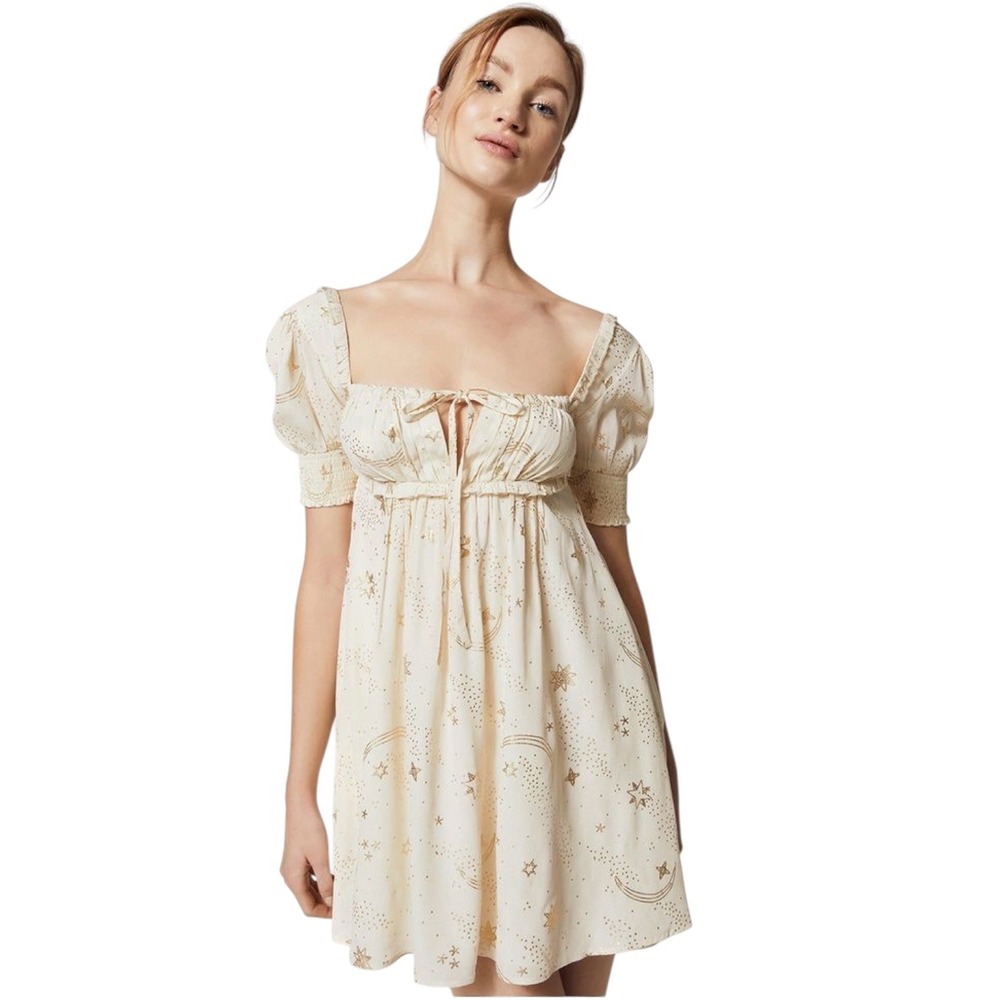 Beach Riot Virgo Mini Dress Celestial Whimsigoth Star Moon Ivory Gold Women's XS